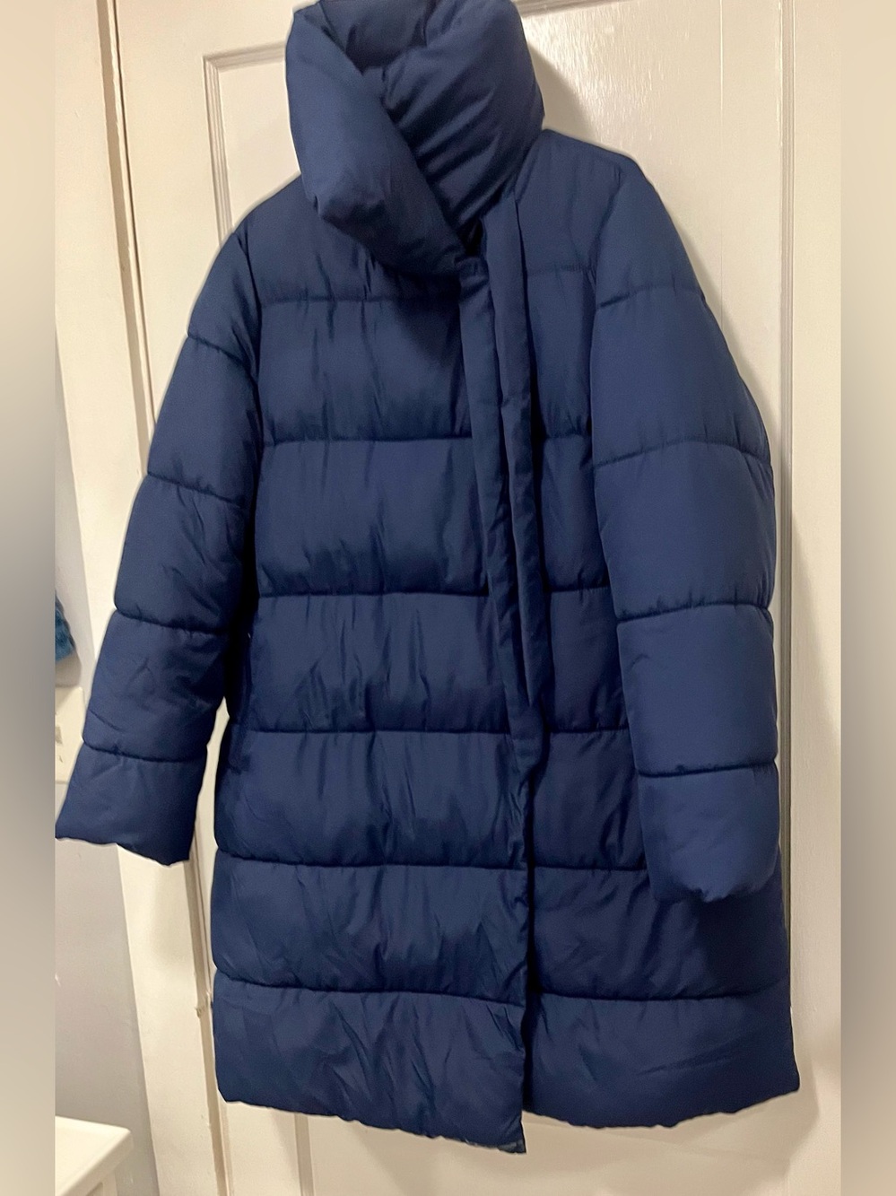 Roaman's Navy Long Puffer Coat with High Collar - Picture 5 of 13